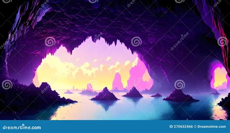 Light In Dark Cave With Stalactite Landscape Adventure Dungeon Den