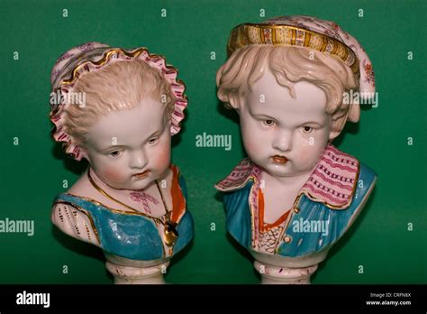 Pair Of Antique British Porcelain Busts Of Children By Bevington Stock