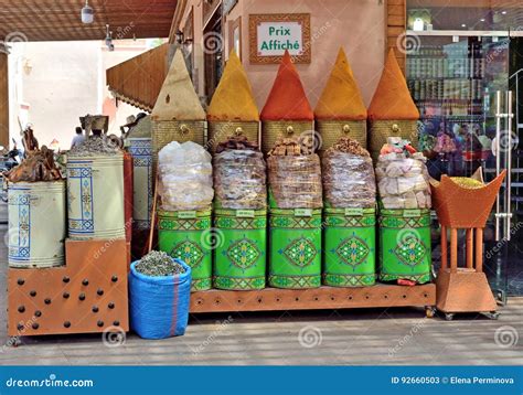 Sale Of Spices On The Market In Marrakech In Morocco Editorial Stock