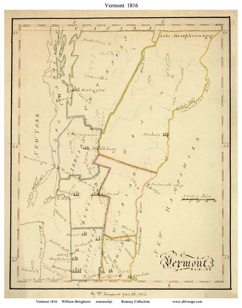 Vermont 1816 State Map Bringhurst Reprint Etsy