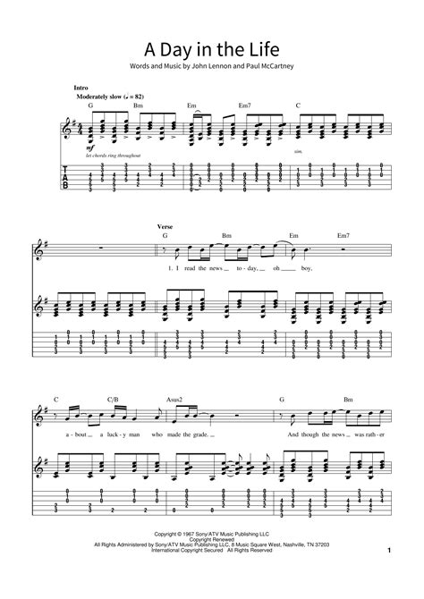 A Day In The Life Sheet Music The Beatles School Of Rock Guitar Tab