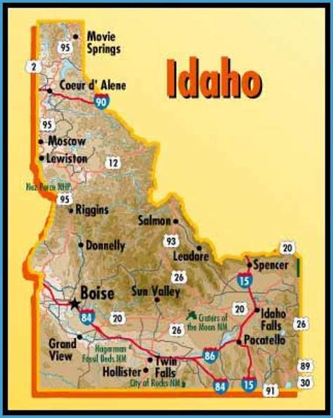 Idaho Map Tourist Attractions Travelsfinderscom