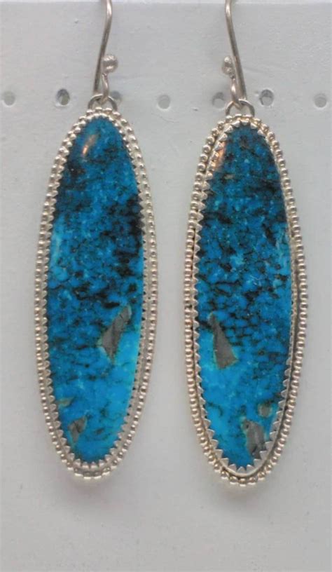 Hand Cut Kingman Turquoise Sterling Silver Earrings Etsy