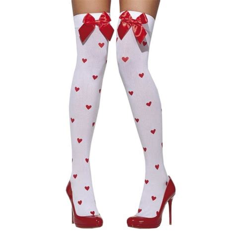 Thigh High Stockings Redwhite Heart Wbow Gotcha Covered Party Supplies