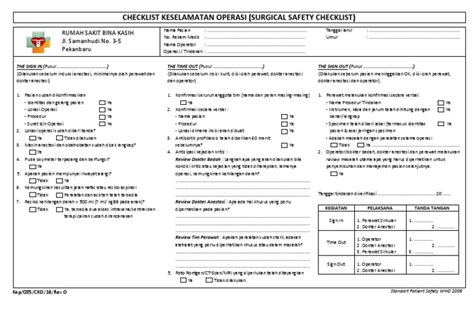 Checklist Keselamatan Operasi Surgical Safety Checklist Pdf