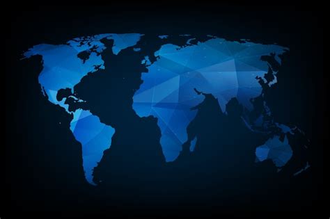 Blue Geometric World Map Premium Vector