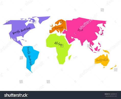 Simplified World Map Divided Six Continents Stock Vector Royalty Free