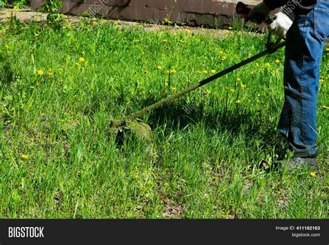 Man Cutting Grass Back Image And Photo Free Trial Bigstock