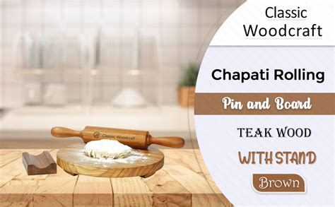 Buy Classic Woodcraft Teak Wood Chapati Rolling Pin And Board Teak