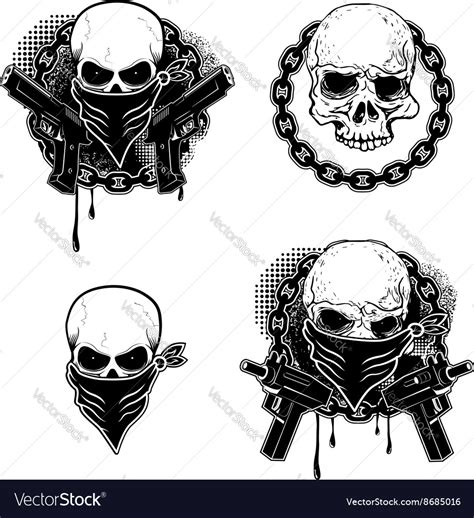 Set Gangsta Skull Emblems Royalty Free Vector Image