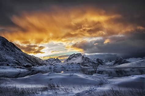 Snow Capped Mountain Beautiful Clouds Cloudy Cold Dawn Dramatic