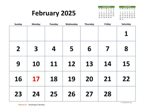 February 2025 Calendar With Extra Large Dates