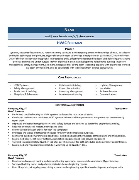 HVAC Foreman Resume: Samples & Examples for 2020 | Resume examples, Professional resume examples ...