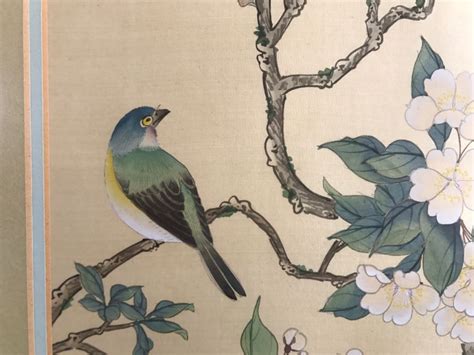 Framed Original Signed Chinese Silk Painting Bird And Floral Motif