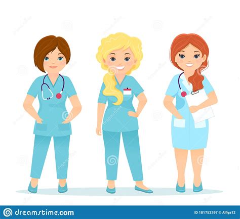 Set Of Vector Nurse Characters Cartoon Illustratoin Stock Vector