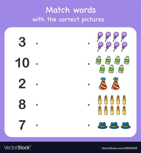 Trace And Match Words With Pictures Educational Vector Image