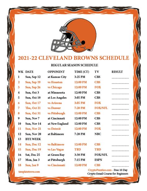 Printable 2021-2022 Cleveland Browns Schedule