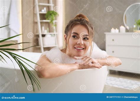 Beautiful Woman Enjoying Bubble Bath At Home Stock Image Image Of Bubble Hotel 247771151