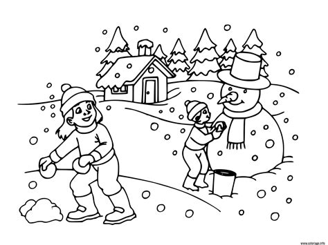 Coloriage enfants maison sous la neige en hiver  JeColorie.com