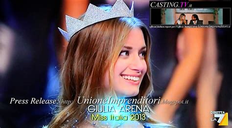 Giulia arena (born in pisa on 22 april 1994) is an italian beauty queen, actress, television presenter and model, winner of the 74th edition of miss italia 2013. UNIONE IMPRENDITORI: MISS ITALIA, A CHI FA PAURA LA BELLEZZA?