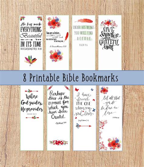 Bible Bookmarks Printable Set Of 8 Printable Bookmarks Etsy Signets