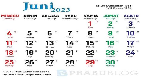 Kalender 2023 Bulan Juni Ada Libur 4 Hari Jadwal Panjang Libur Anak