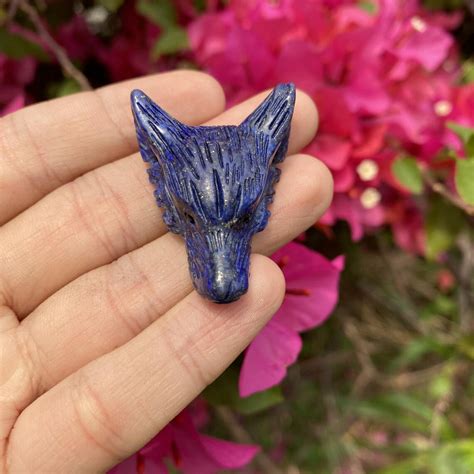 Natural Lapis Lazuli Wolf Head Pendant Gemstone Animals Etsy