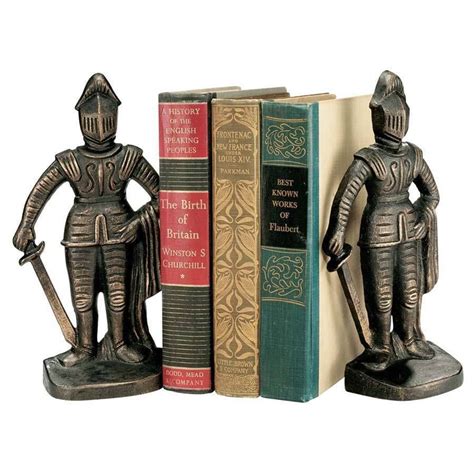 Cast Iron Medieval Knight Bookends Gothic Decor Bronze Finish Suit Of