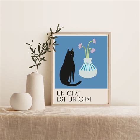 Cat Art Print Poster Black Cat Wall Art French Cat Poster Etsy