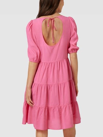 hugo knielanges kleid mit rundhalsausschnitt und volantsaum pink online kaufen