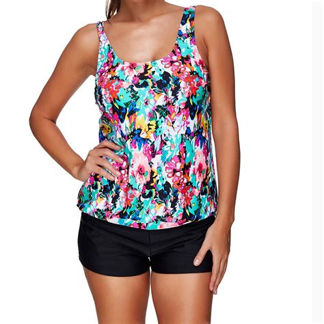 Plus Size Tankini Set With Boxer Short New Women Floral Printed