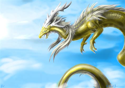 The Golden Dragon In Sky By Lena Lucia Dragon On Deviantart
