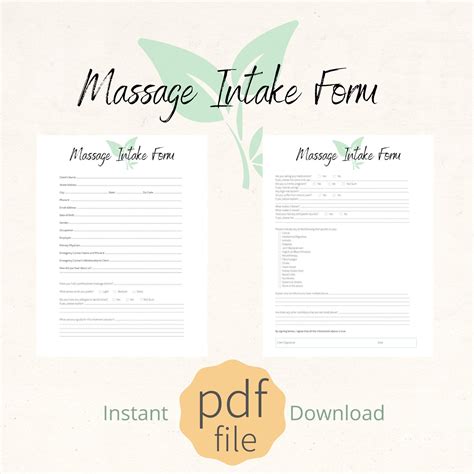 Massage Intake Form New Client Form Massage Therapist Etsy