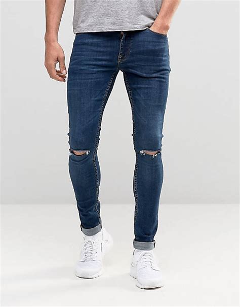 Asos Extreme Super Skinny Jeans With Knee Rips In Dark Wash Asos