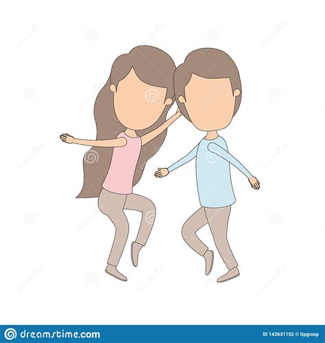 Light Color Caricature Faceless Full Body Couple Dancing
