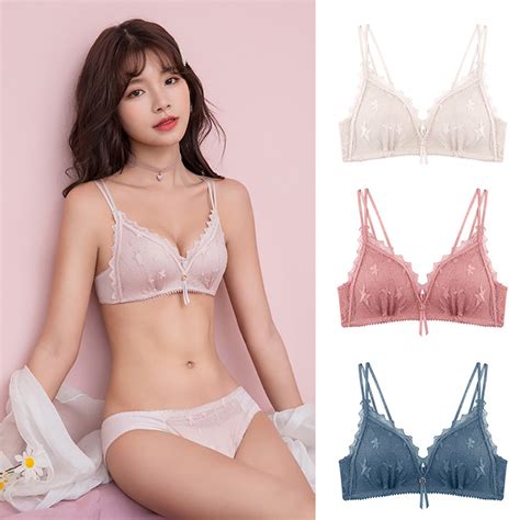 French Triangle Cup No Steel Ring Top Bra Female Thin Lace Small Chest Flat Chest Girl Underwear