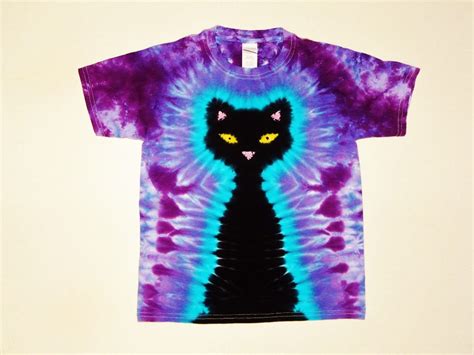 Kids Black Cat Tie Dye Shirt With Purple Background Short Or Long