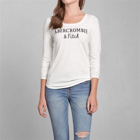 Abercrombie And Fitch Women Aandf Logo Embroidered Long Sleeve Tee T Shirt White S M Ebay