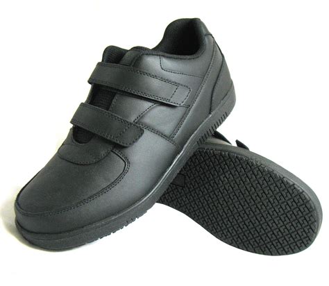 Genuine Grip Mens 2030 Slip Resistant Velcro Work Shoes Wide Black