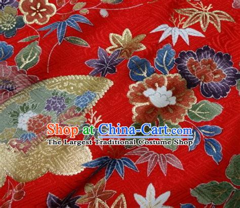 asian traditional kimono classical flowers gharry pattern black brocade tapestry satin fabric