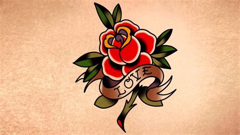 How To Draw A Traditional Rose And Banner Tattoo Youtube