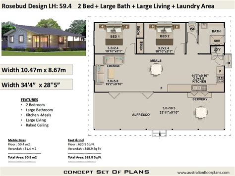 Skillion Roof 2 Bedroom House Plan Rosebud Living Area 594 Etsy Uk
