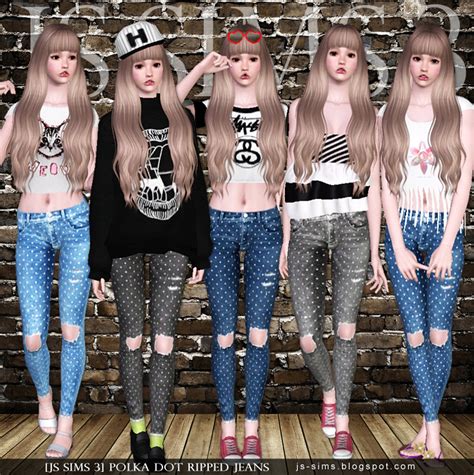 Js Sims 3and4 Polka Dot Ripped Jeans