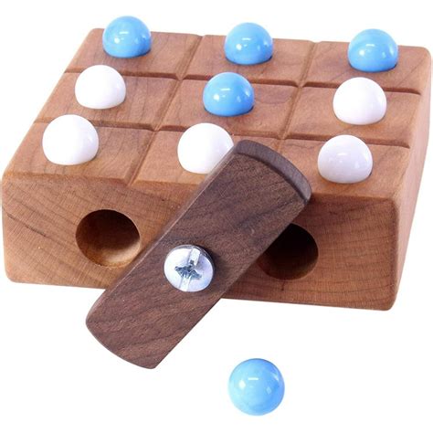 Wooden Travel Marble Tic Tac Toe Game Amish Made Cherrywalnut