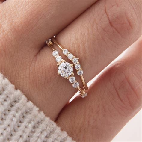 Unique Wedding Rings Set Gold Wedding Rings Set Dainty Etsy