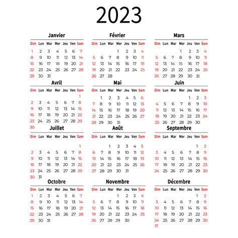 Calendrier Français Du Nouvel An 2023 Minimaliste Png 2023