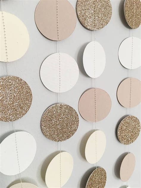 Paper Circle Garland In Neutral Tones Of White Cream Gold Glitter And