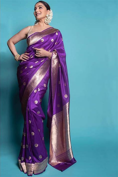 like traditional silk saris check out madhuri dixit nene s raw mango pick vogue india saree