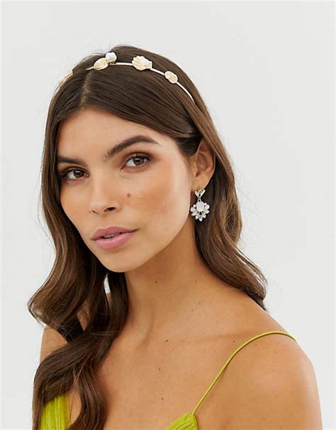 Asos Design Hair Crown With Shell And Pearl Detail In Gold Asos