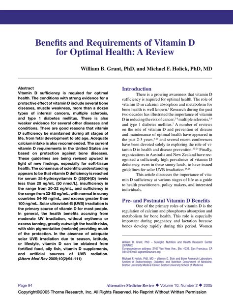 Benefits And Requirements Of Vitamin D For Optimal Health A Review